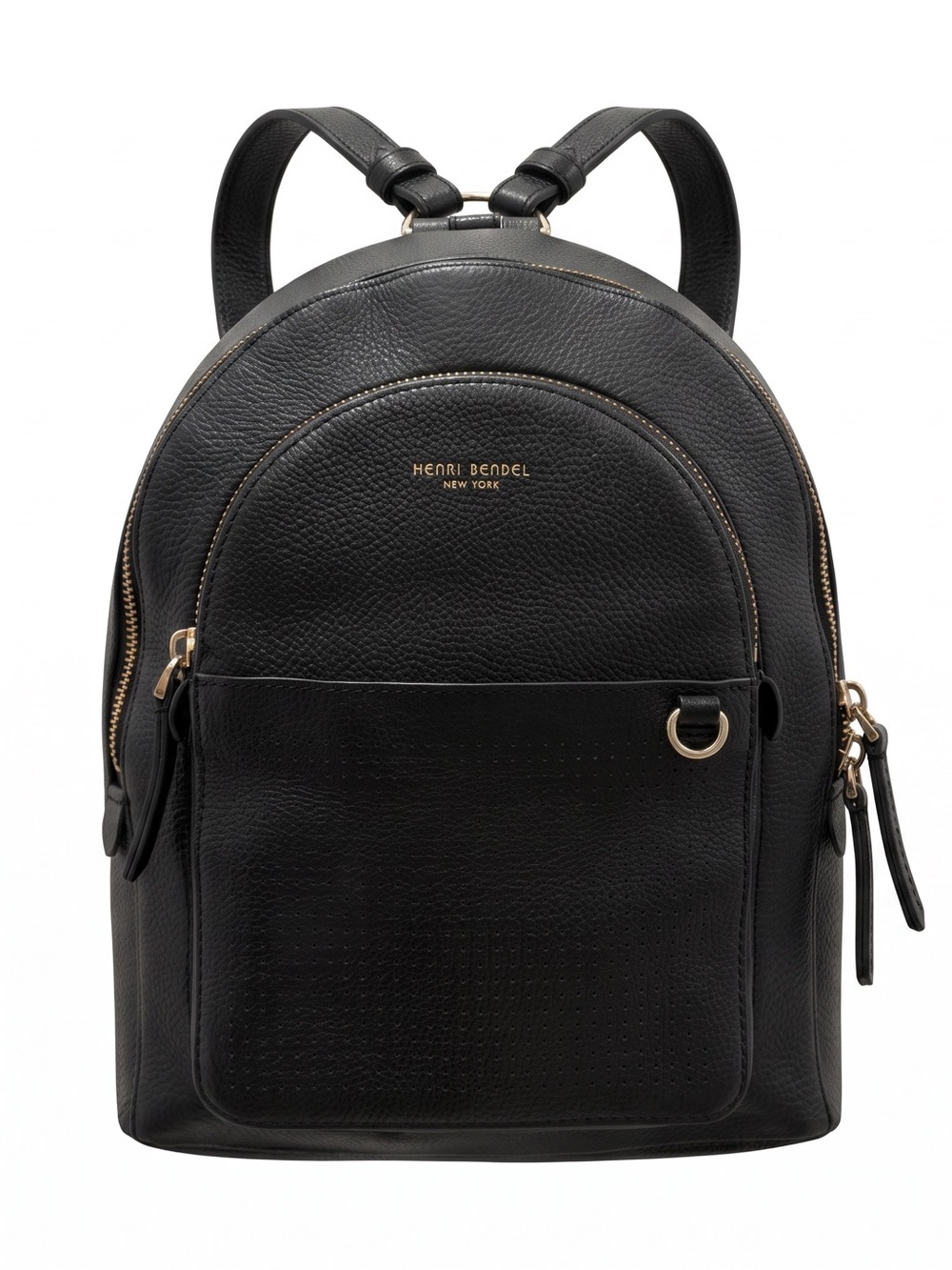 Henri Bendel Soho Backpack Black Pebbled Leather Gold D-Ring RARE